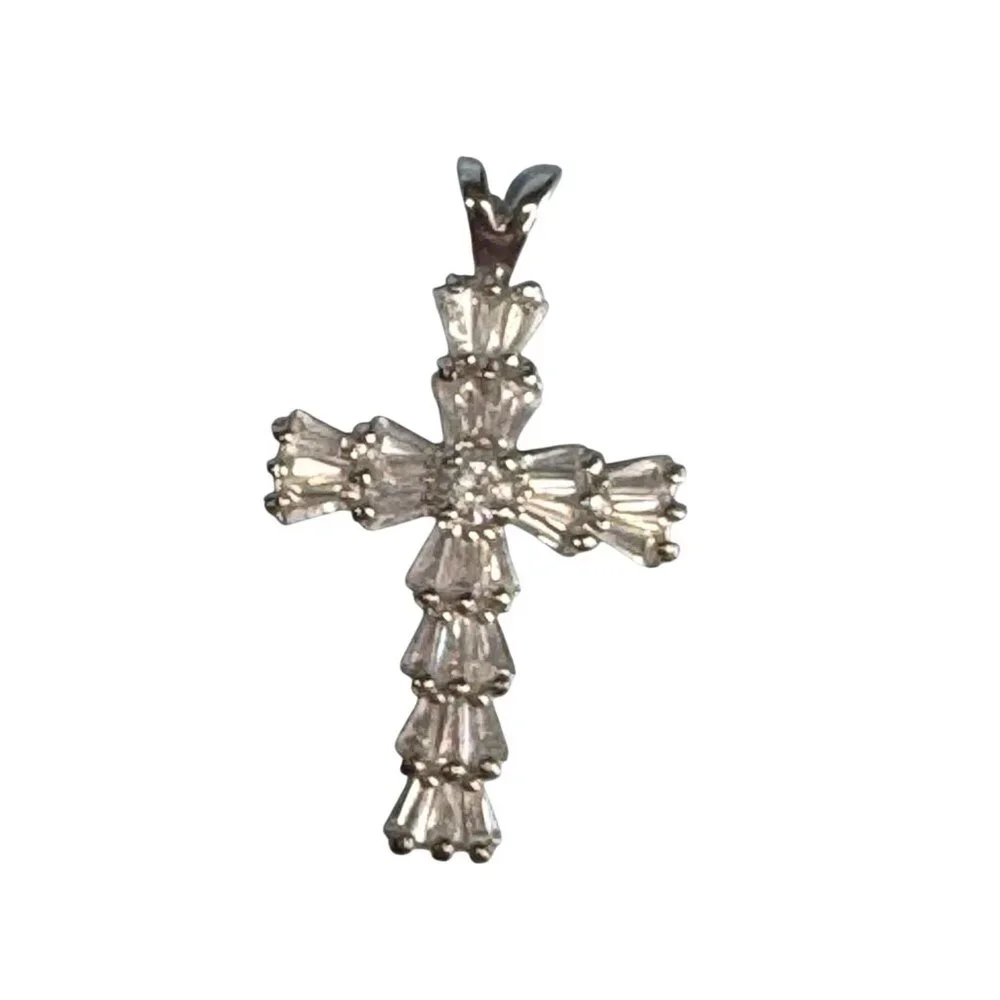Sterling Silver Cubic Zirconia Cross Pendant 1.5" By DBJ Dee Berkley Jewelry - Picture 1 of 6